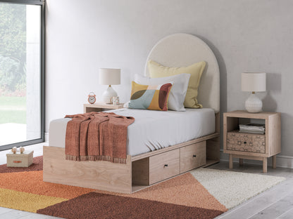Ocala Furniture Outlet - Ashley Furniture - Arloster Bedroom - Twin Upholstered Panel Bed with Storage / Tan/White - PCB1566B4