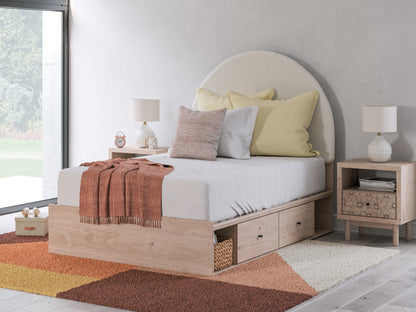 Ocala Furniture Outlet - Ashley Furniture - Arloster Bedroom - Full Upholstered Panel Bed with Storage / Tan/White - PCB1566B5