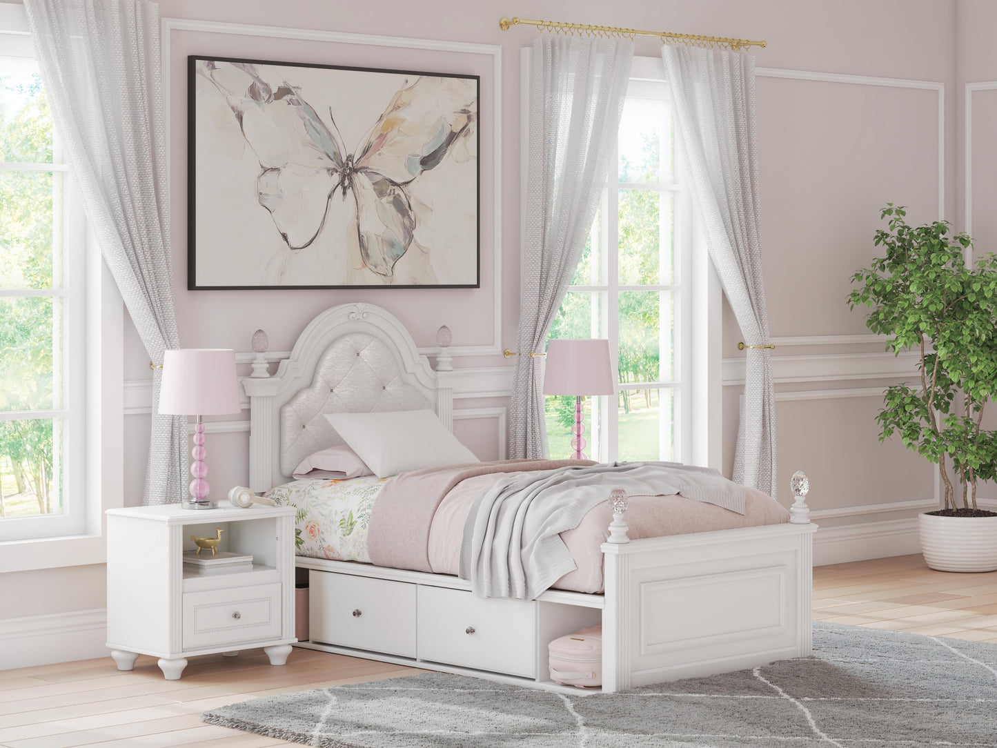 Ocala Furniture Outlet - Ashley Furniture - Kozlani Bedroom - Twin Upholstered Panel Bed with Storage / White - PCB1819B17