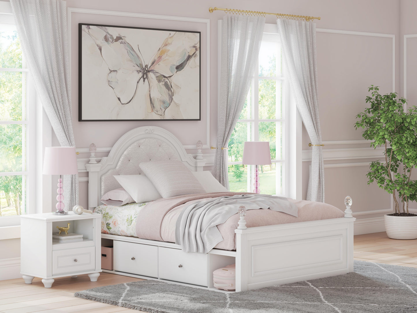 Ocala Furniture Outlet - Ashley Furniture - Kozlani Bedroom - Full Upholstered Panel Bed with Storage / White - PCB1819B18