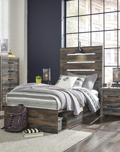 Ocala Furniture Outlet - Ashley Furniture - Drystan Bedroom - Twin Panel Bed with 2 Storage Drawers / Multi - B211B8
