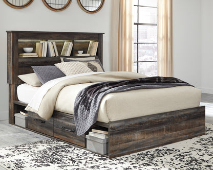 Ocala Furniture Outlet - Ashley Furniture - Drystan Bedroom - Queen Bookcase Bed with 2 Storage Drawers / Multi - B211B17