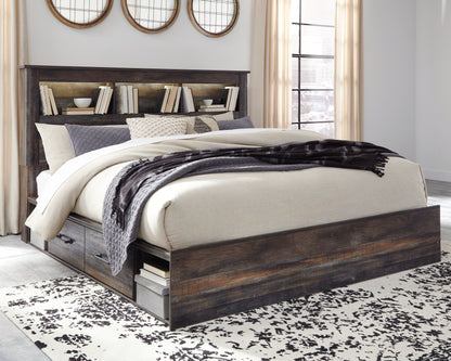 Ocala Furniture Outlet - Ashley Furniture - Drystan Bedroom - King Bookcase Bed with 2 Storage Drawers / Multi - B211B51