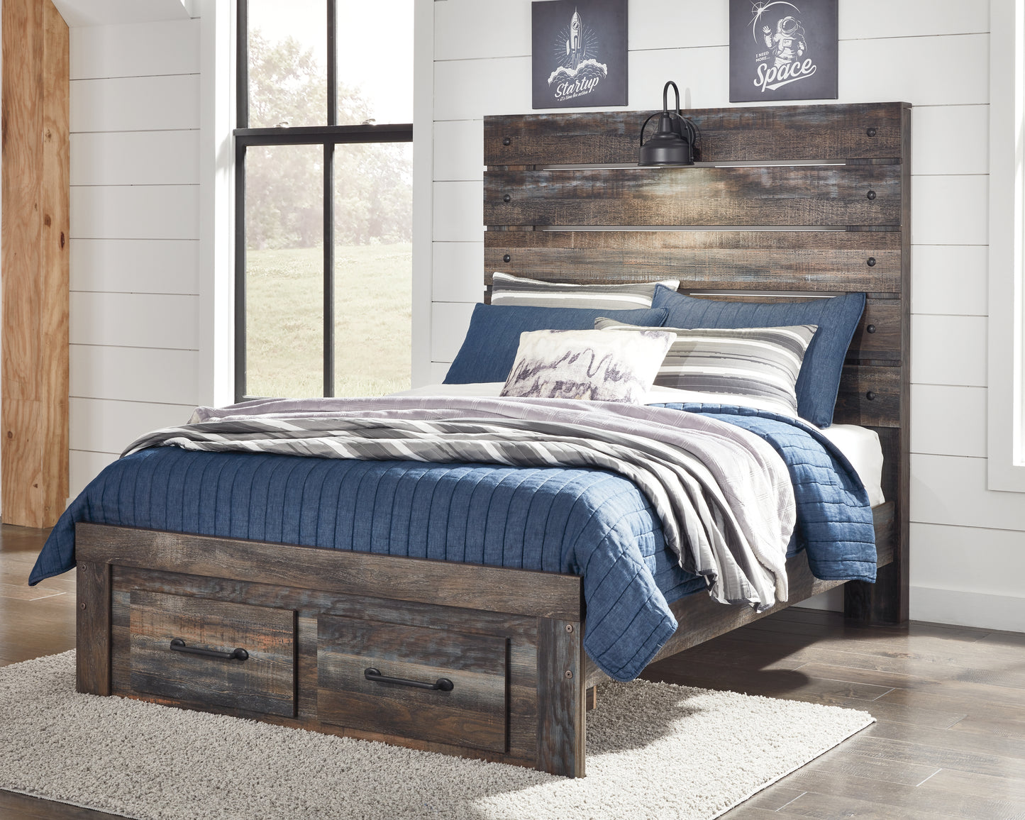 Ocala Furniture Outlet - Ashley Furniture - Drystan Bedroom - Full Panel Bed with 2 Storage Drawers / Multi - B211B47