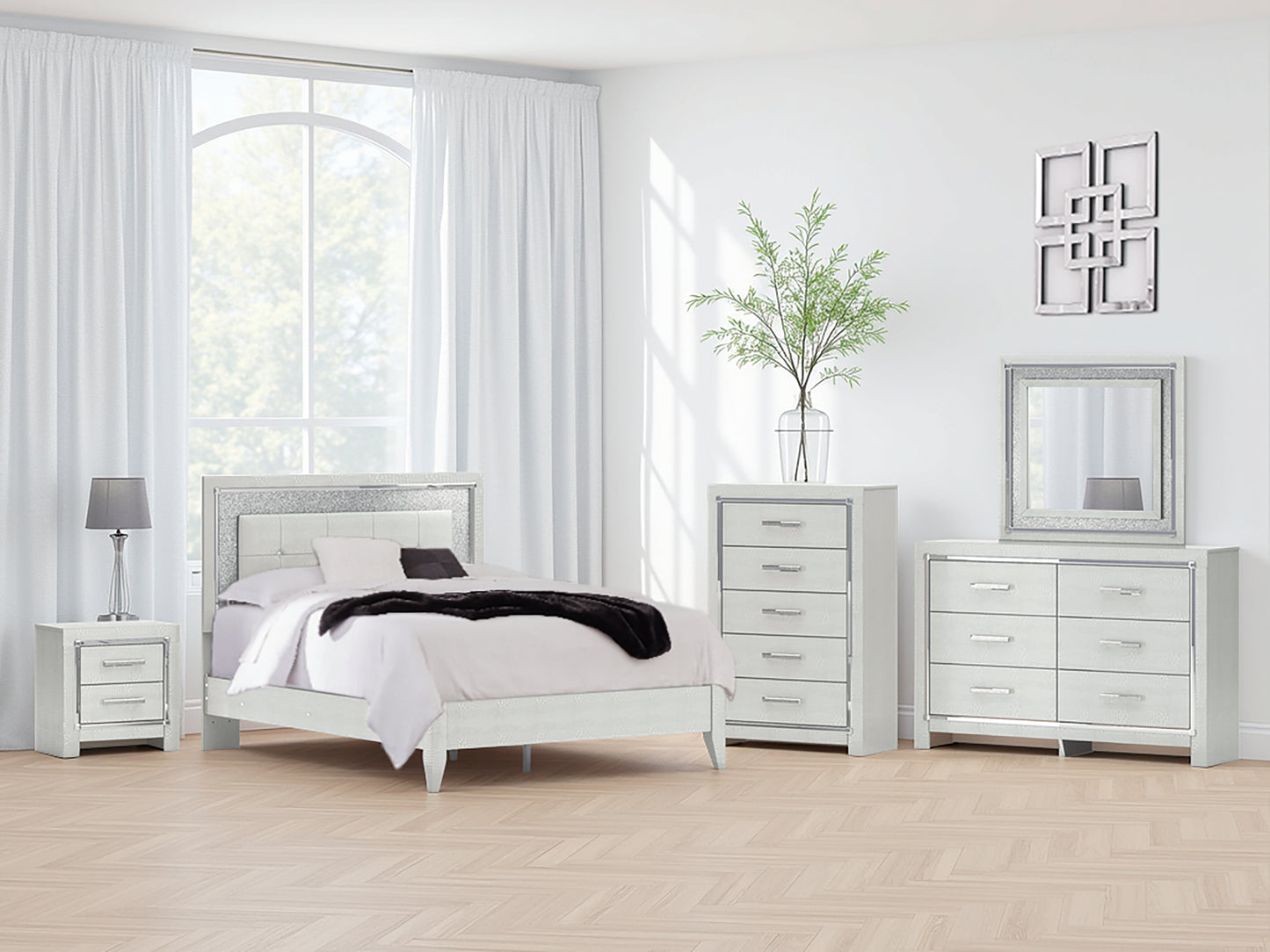 Ocala Furniture Outlet - Ashley Furniture - Zyniden Bedroom - Queen Upholstered Panel Bed / Silver - B2114B2