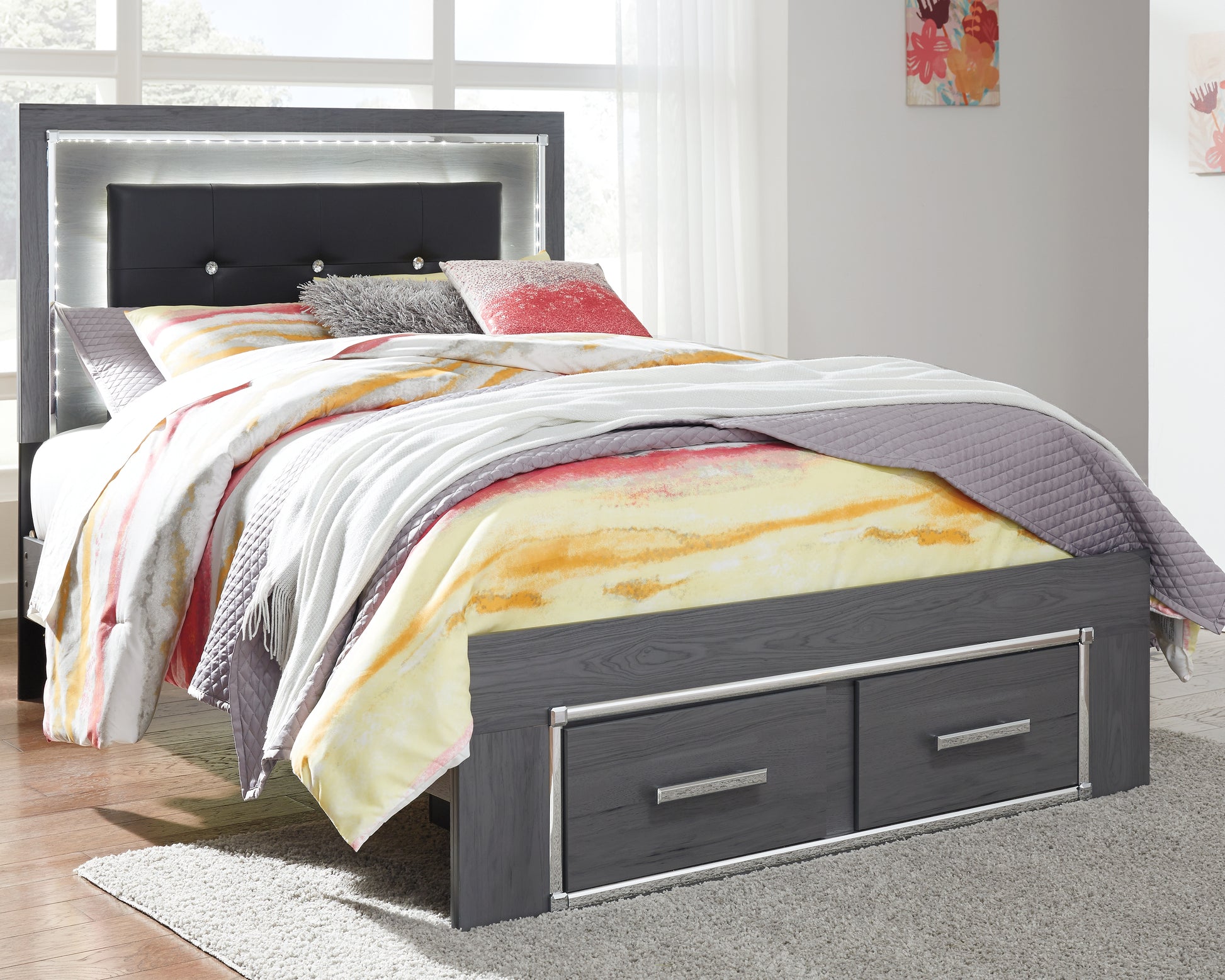 Ocala Furniture Outlet - Ashley Furniture - Lodanna Bedroom - Full Panel Bed with 2 Storage Drawers / Gray - B214B5