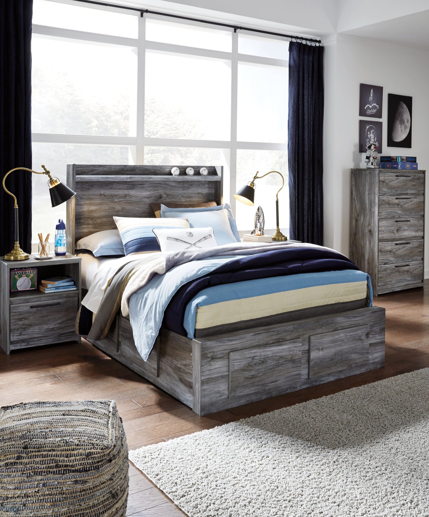Ocala Furniture Outlet - Ashley Furniture - Baystorm Bedroom - Full Panel Bed with 6 Storage Drawers / Gray - B221B27