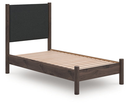 Ocala Furniture Outlet - Ashley Furniture - Pamytta Bedroom - Twin Upholstered Panel Platform Bed / Brown - PCB2614B8