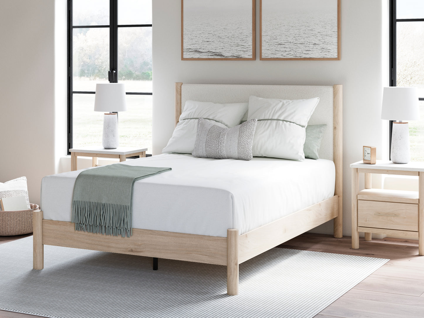 Ocala Furniture Outlet - Ashley Furniture - Cadmori Bedroom - Queen Upholstered Panel Bed / Two-tone - B2615B4