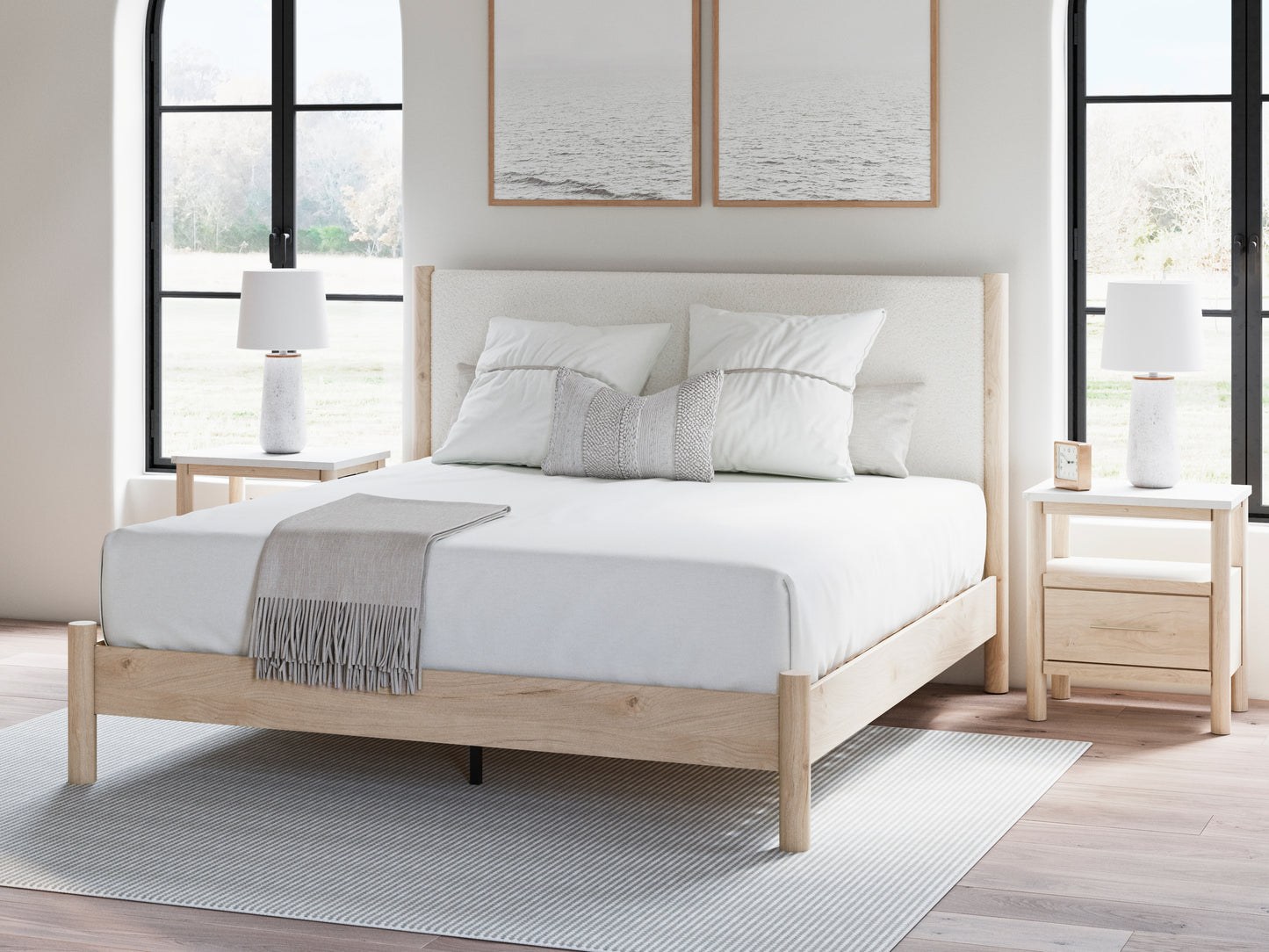 Ocala Furniture Outlet - Ashley Furniture - Cadmori Bedroom - King Upholstered Panel Bed / Two-tone - B2615B7