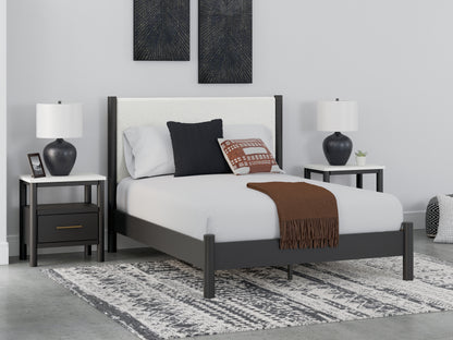Ocala Furniture Outlet - Ashley Furniture - Cadmori Bedroom - Queen Upholstered Panel Bed / Black/White - B2616B2