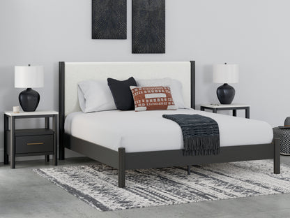 Ocala Furniture Outlet - Ashley Furniture - Cadmori Bedroom - King Upholstered Panel Bed / Black/White - B2616B8