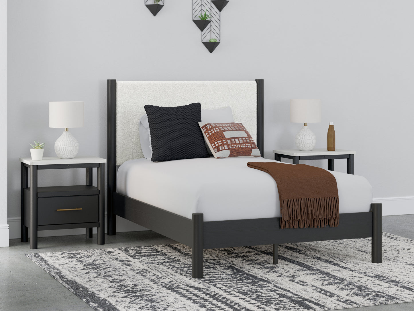 Ocala Furniture Outlet - Ashley Furniture - Cadmori Bedroom - Full Upholstered Panel Bed / Black/White - B2616B3