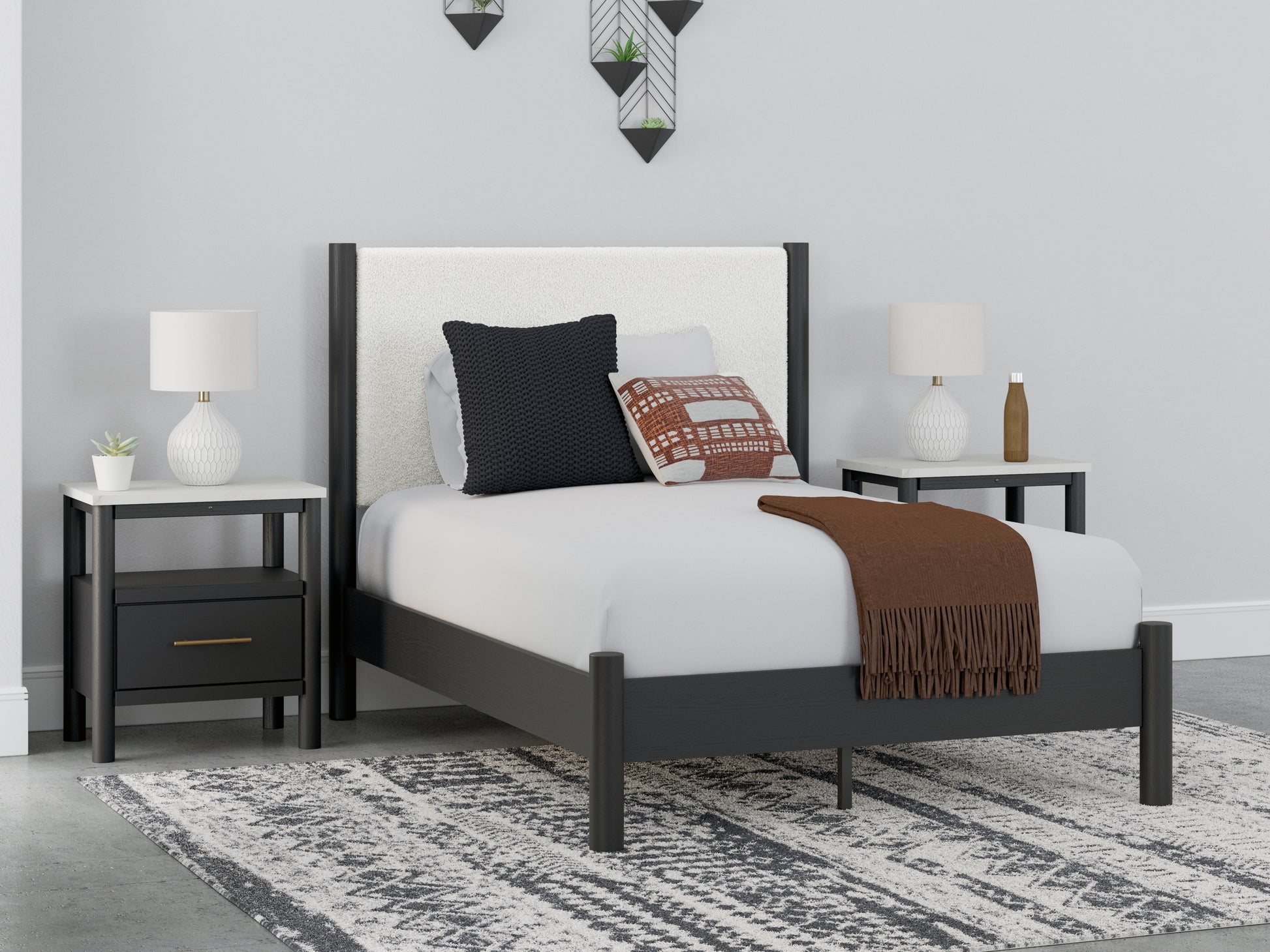 Ocala Furniture Outlet - Ashley Furniture - Cadmori Bedroom - Full Upholstered Panel Bed / Black/White - B2616B3