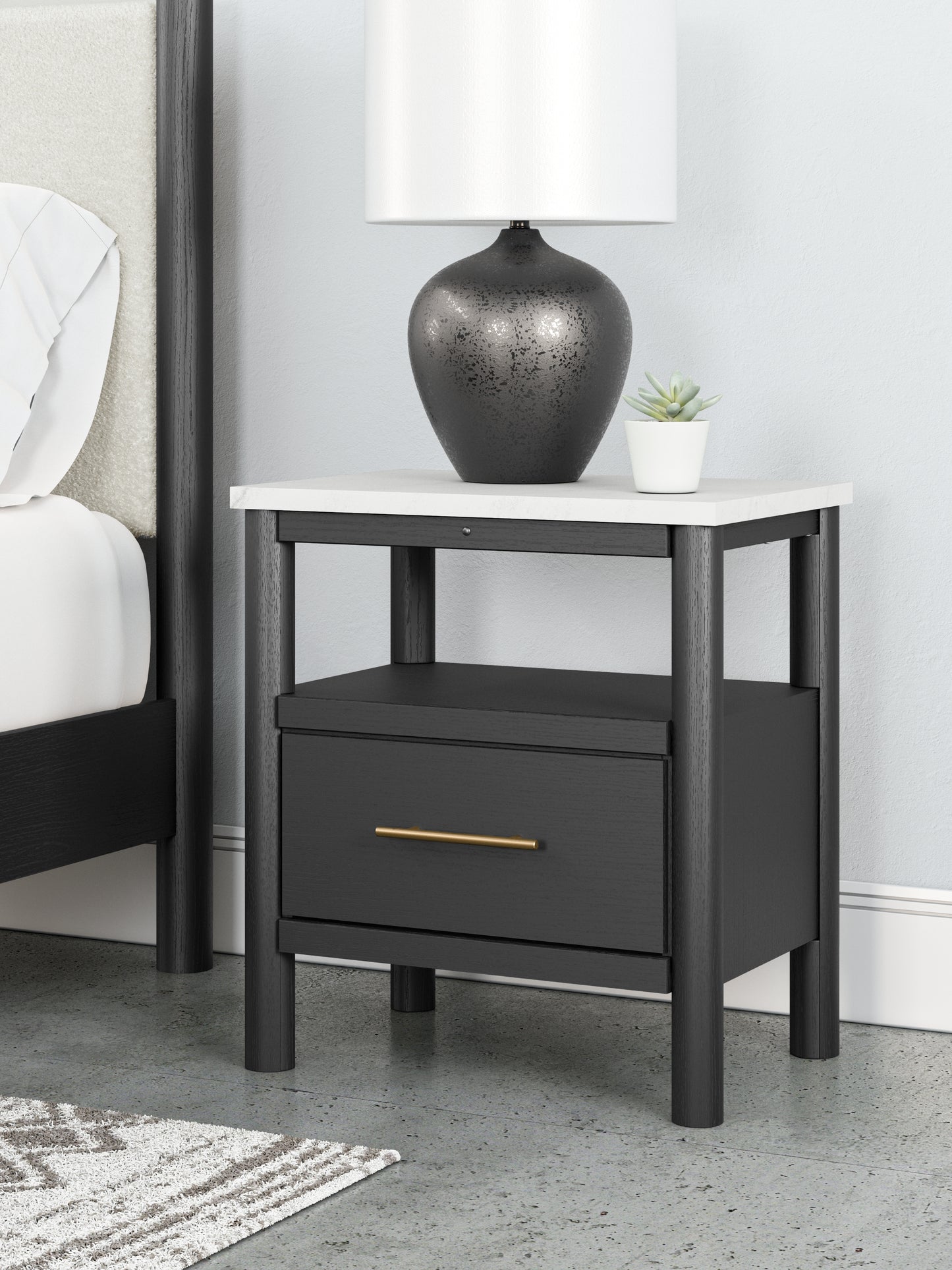 Ocala Furniture Outlet - Ashley Furniture - Cadmori Bedroom - One Drawer Night Stand / Black/White - B2616-91