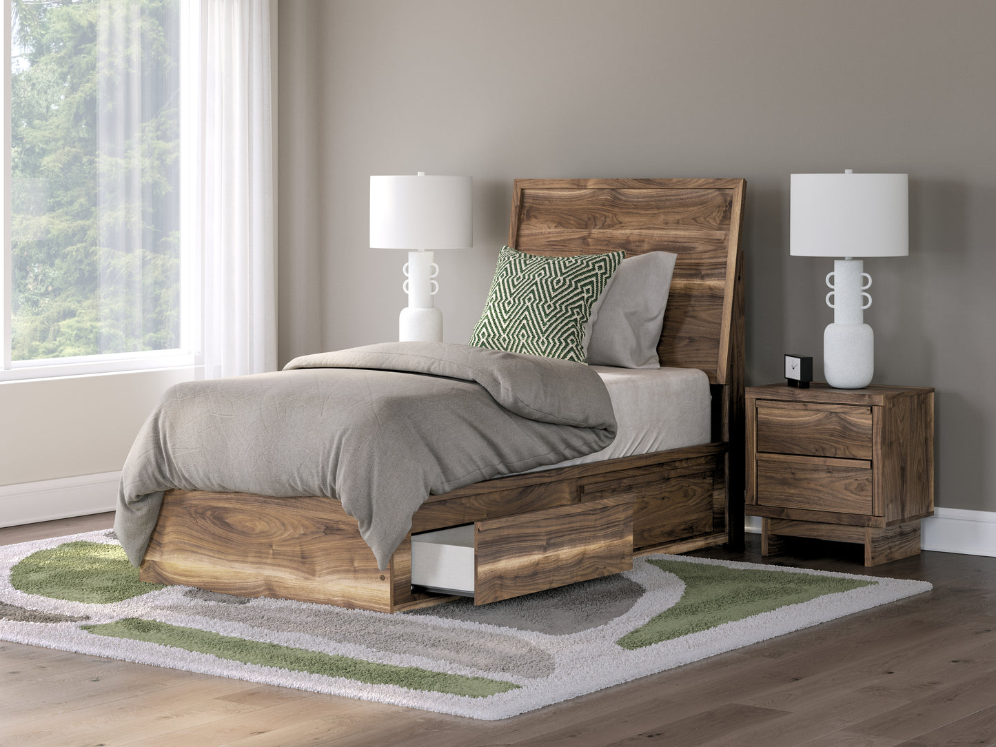 Ocala Furniture Outlet - Ashley Furniture - Chirason Bedroom - Twin Panel Bed with Storage / Brown - PCB3367B27