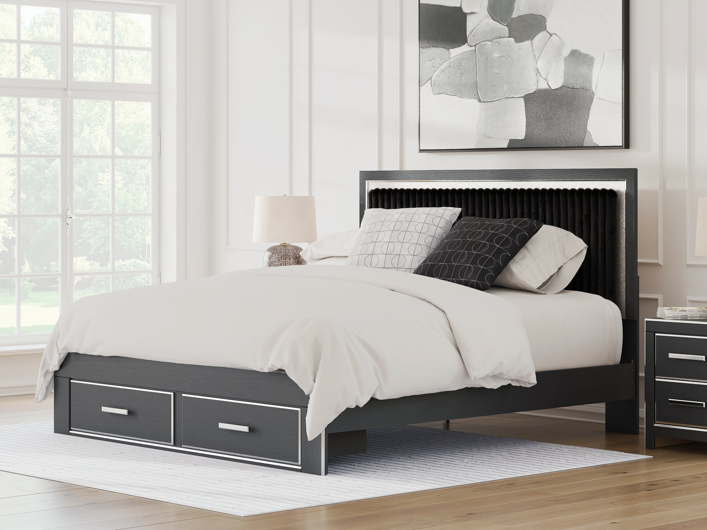 Ocala Furniture Outlet - Ashley Furniture - Zuraleus Bedroom - King Upholstered Panel Storage Bed / Black - PCB3380B11