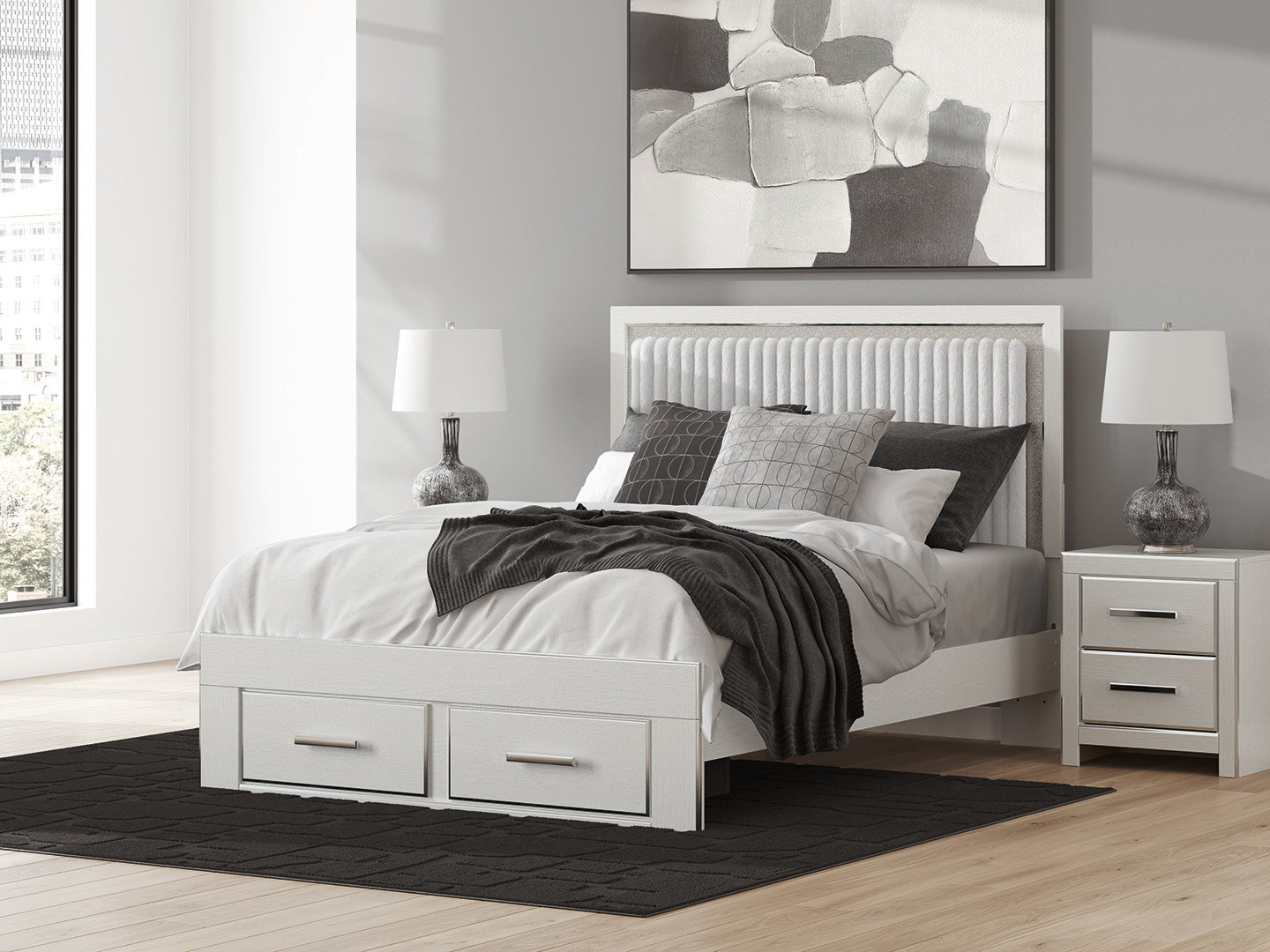 Ocala Furniture Outlet - Ashley Furniture - Zuraleus Bedroom - Queen Upholstered Panel Storage Bed / White - PCB3381B4