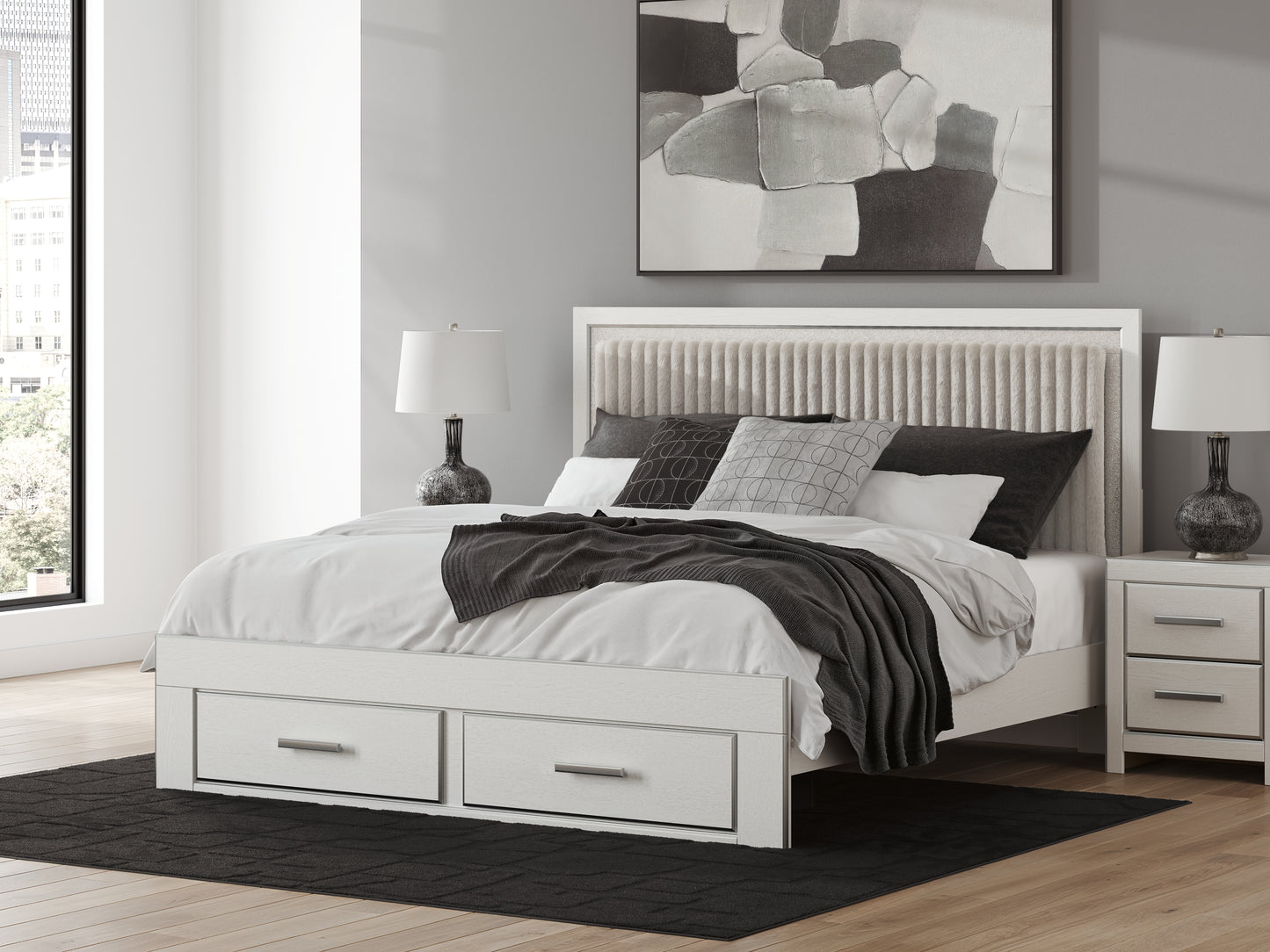 Ocala Furniture Outlet - Ashley Furniture - Zuraleus Bedroom - King Upholstered Panel Storage Bed / White - PCB3381B9