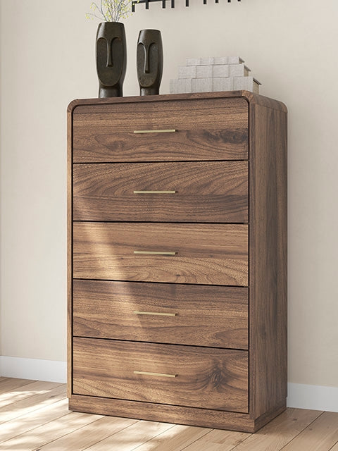 Ocala Furniture Outlet - Ashley Furniture - Fortlorn Bedroom - Five Drawer Chest / Walnut Brown - PCB386-46