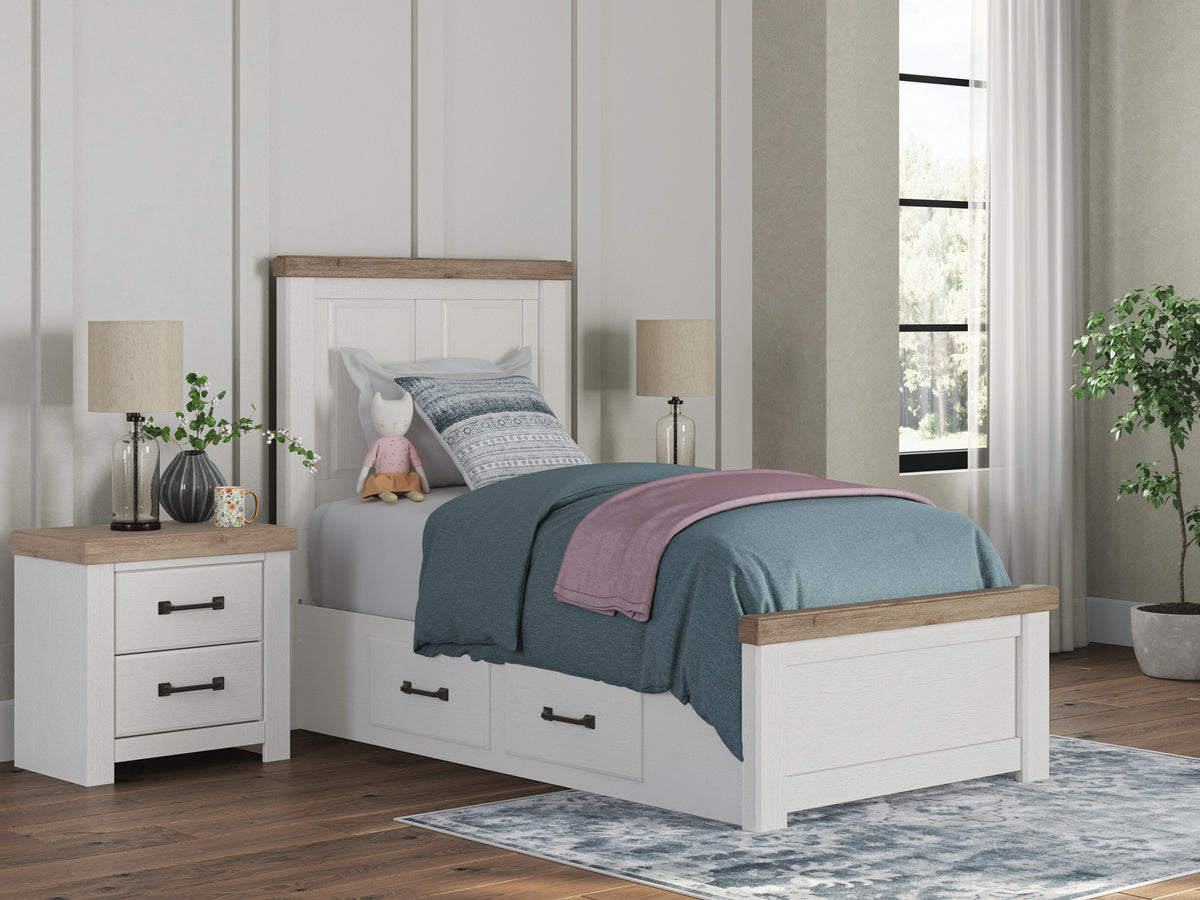 Ocala Furniture Outlet - Ashley Furniture - Savonport Bedroom - Twin Panel Bed with Storage / White/Brown - B4615B18