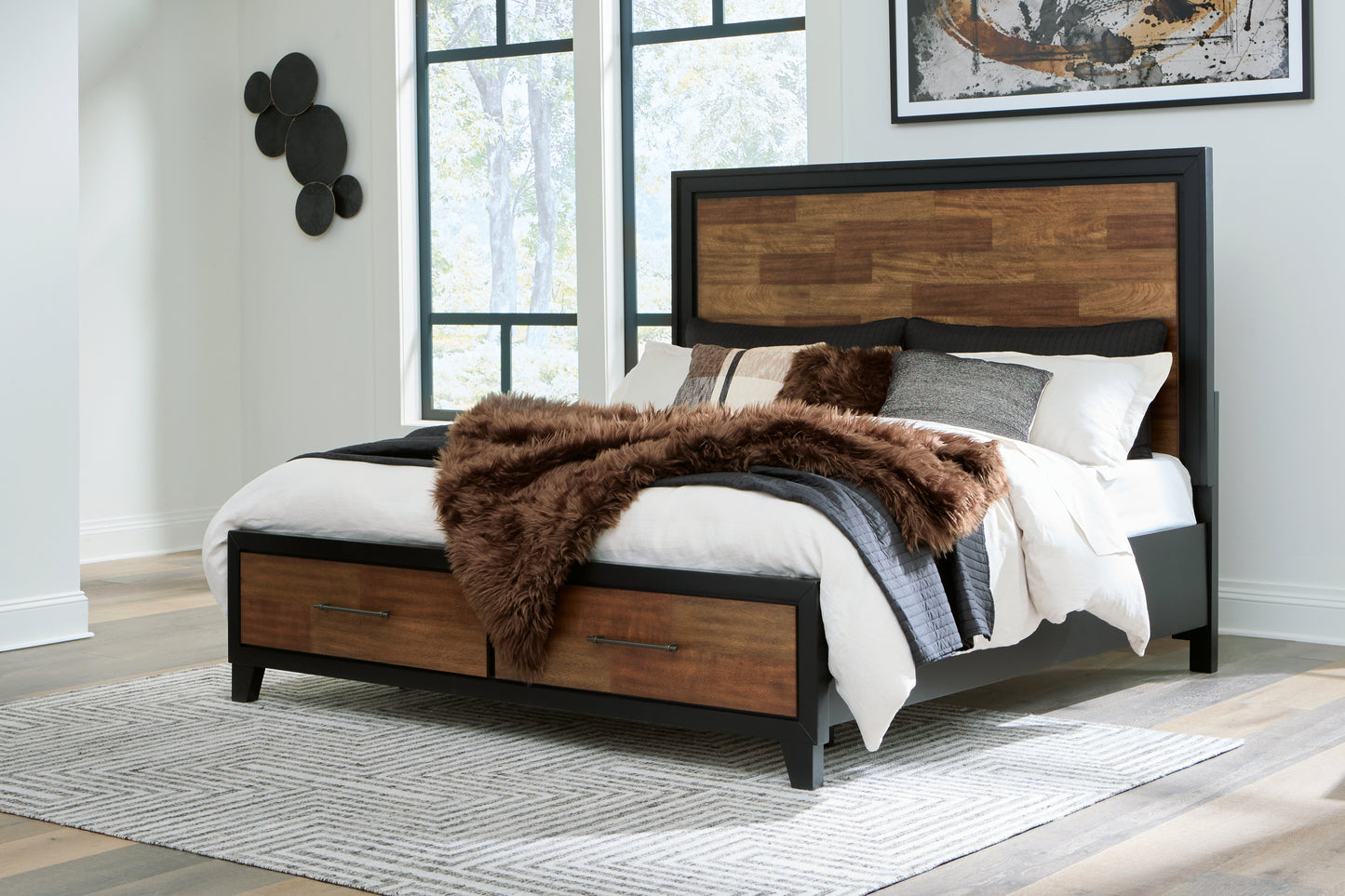Ocala Furniture Outlet - Ashley Furniture - Kraeburn Bedroom - King Panel Storage Bed / Brown/Black - B496B12