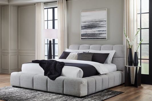 Ocala Furniture Outlet - Ashley Furniture - Grendusk Bedroom - California King Upholstered Bed / Light Gray - PCB584B3