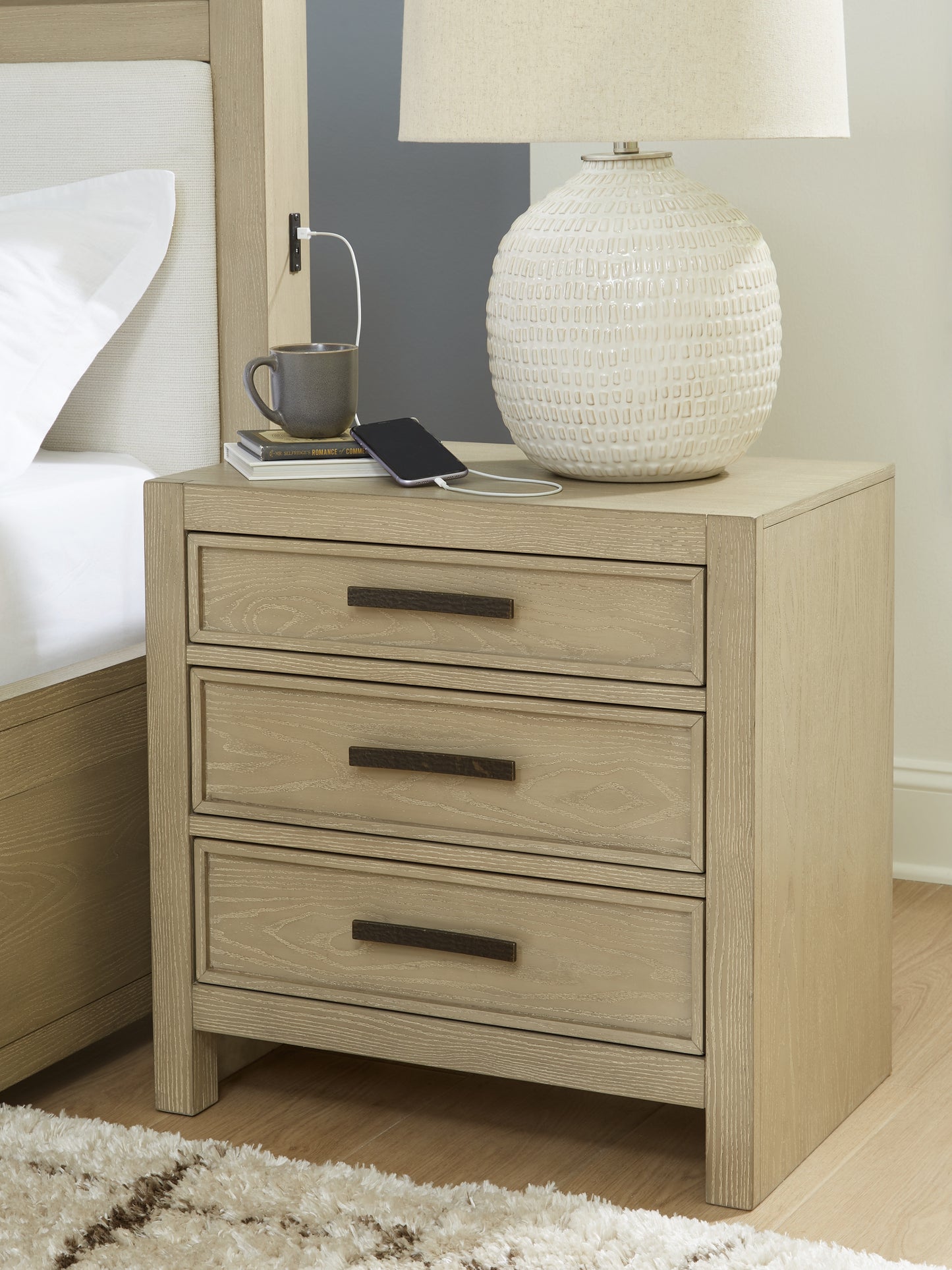 Ocala Furniture Outlet - Ashley Furniture - Calmoro Bedroom - Three Drawer Night Stand / Gray - B602-93