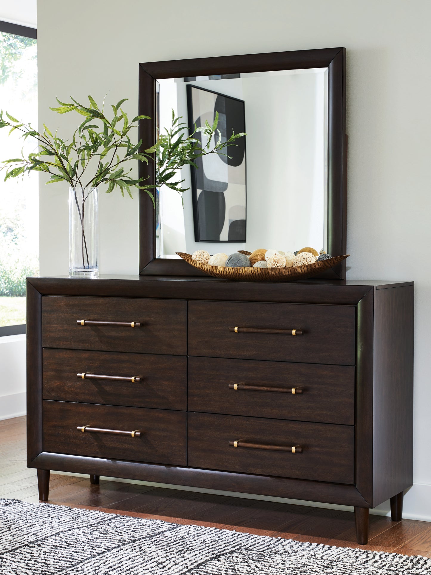 Ocala Furniture Outlet - Ashley Furniture - Dantenton Bedroom - Dresser and Mirror / Merlot - B611B1