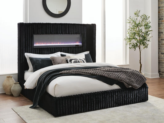 Ocala Furniture Outlet - Ashley Furniture - Tayleena Bedroom - King Upholstered Bed with Fireplace and Wireless Audio - PCB620B2