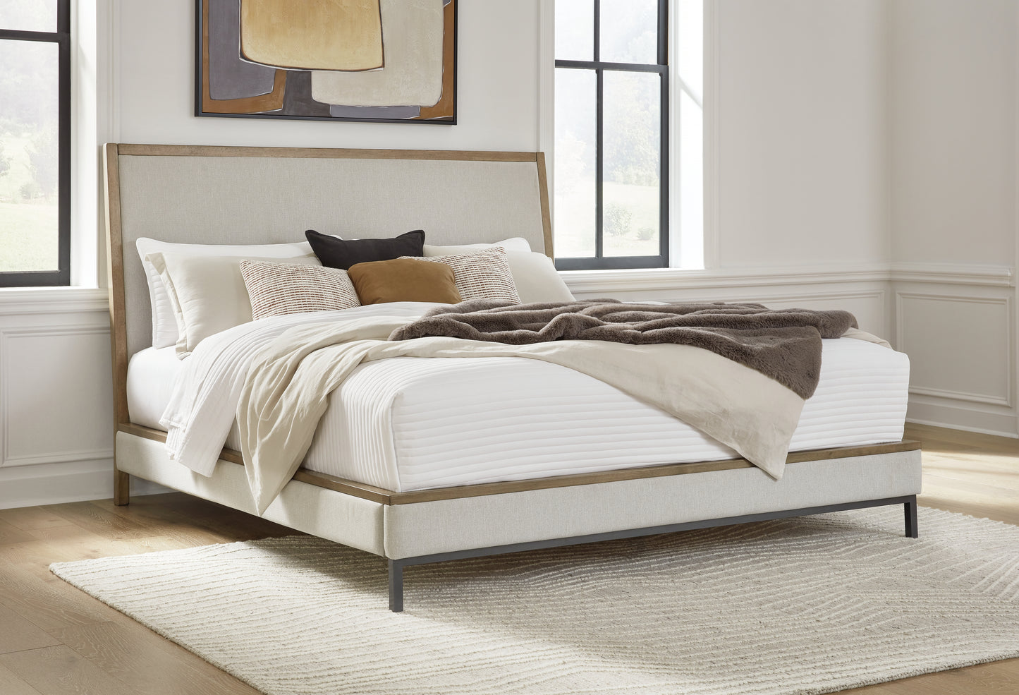 Ocala Furniture Outlet - Ashley Furniture - Tomtyn Bedroom - King Upholstered Bed / Light Brown - B622B4