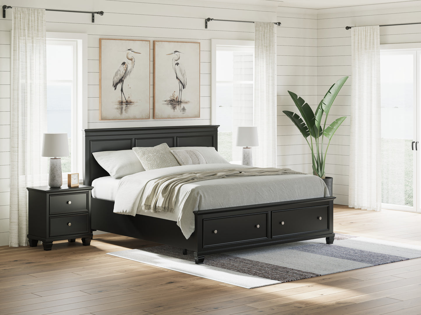 Ocala Furniture Outlet - Ashley Furniture - Lanolee Bedroom - King Panel Storage Bed / Black - B687B19
