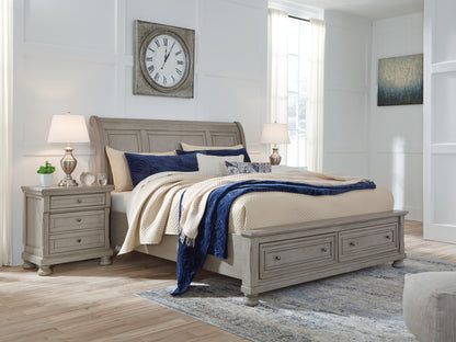 Ocala Furniture Outlet - Ashley Furniture - Lettner Bedroom - King Sleigh Bed with 2 Storage Drawers / Light Gray - B733B8