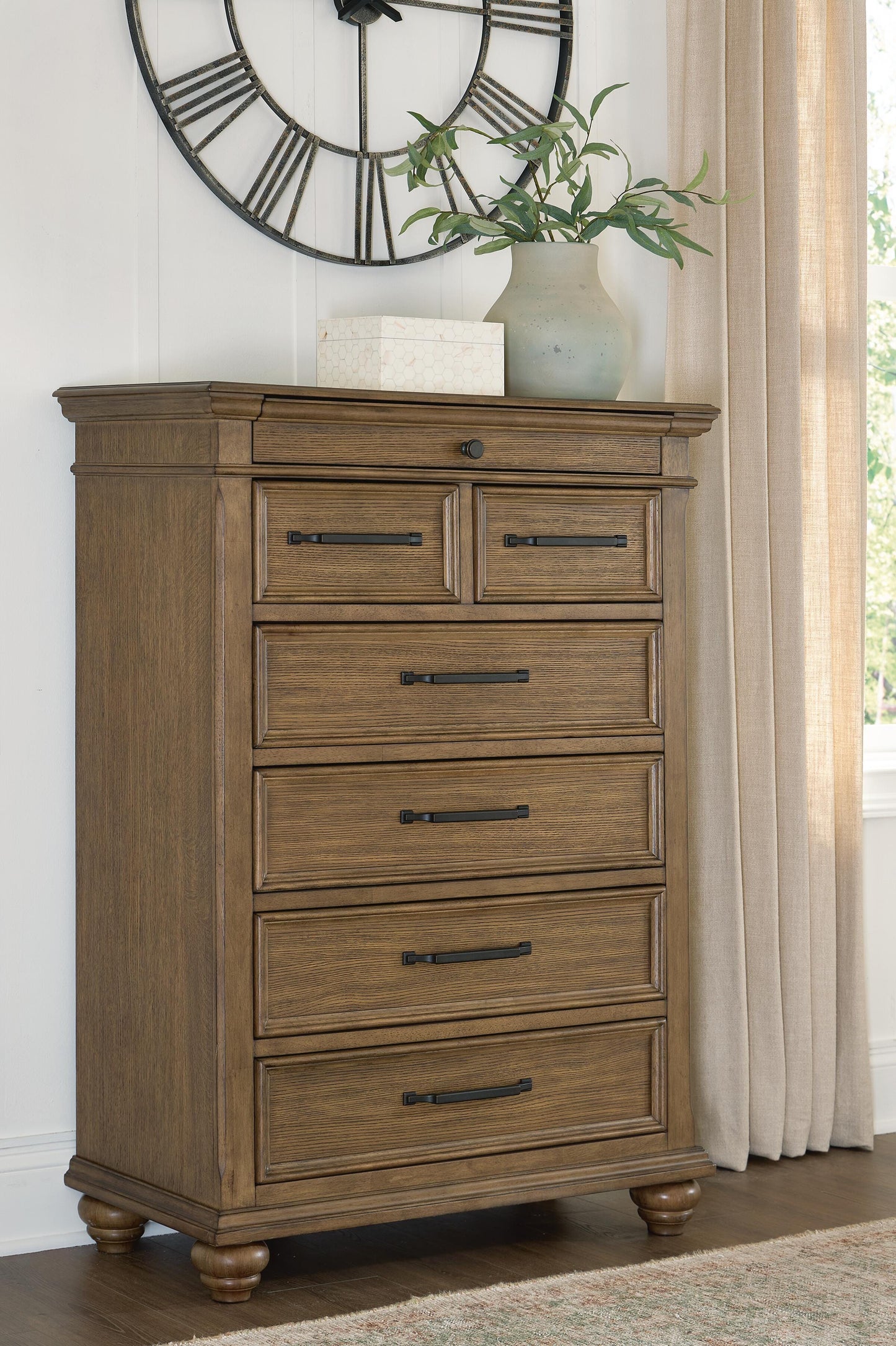 Ocala Furniture Outlet - Ashley Furniture - Karallin Bedroom - Seven Drawer Chest / Medium Brown - PCB782-46