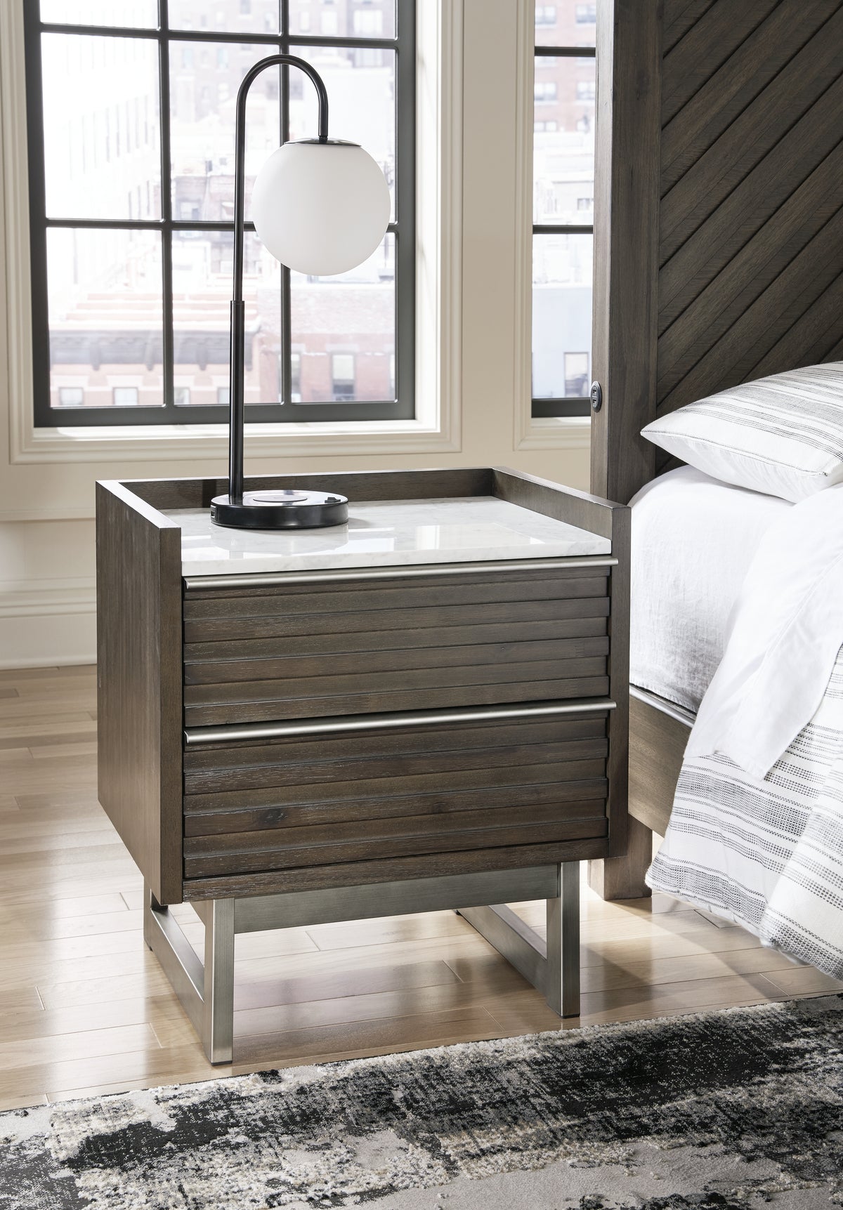 Ocala Furniture Outlet - Ashley Furniture - Arkenton Bedroom - Two Drawer Night Stand / Grayish Brown/White - B786-92