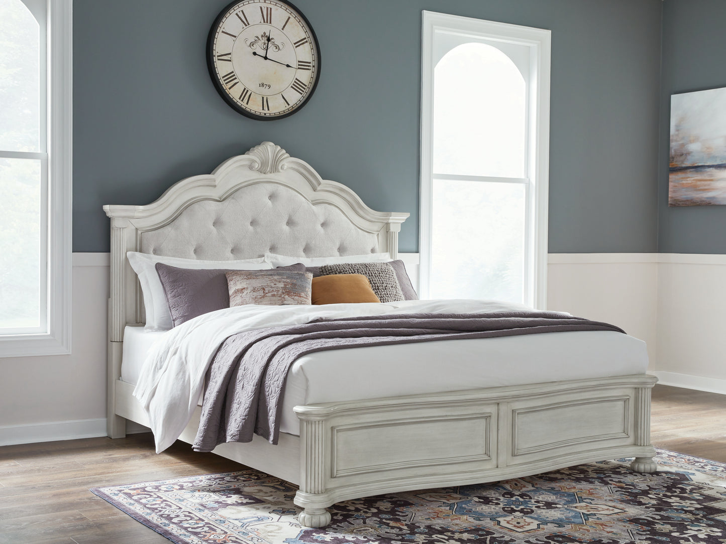 Ocala Furniture Outlet - Ashley Furniture - Montelaine Bedroom - California King Upholstered Panel Bed / Antique White - B795B7