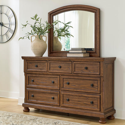 Ocala Furniture Outlet - Ashley Furniture - Zackaryn Bedroom - Dresser and Mirror / Warm Brown - PCB807B1