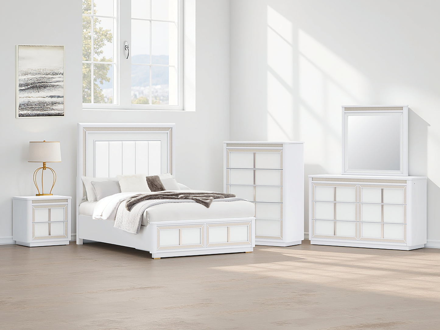 Ocala Furniture Outlet - Ashley Furniture - Chalanna Bedroom - Queen Upholstered Storage Bed / White - B822B2