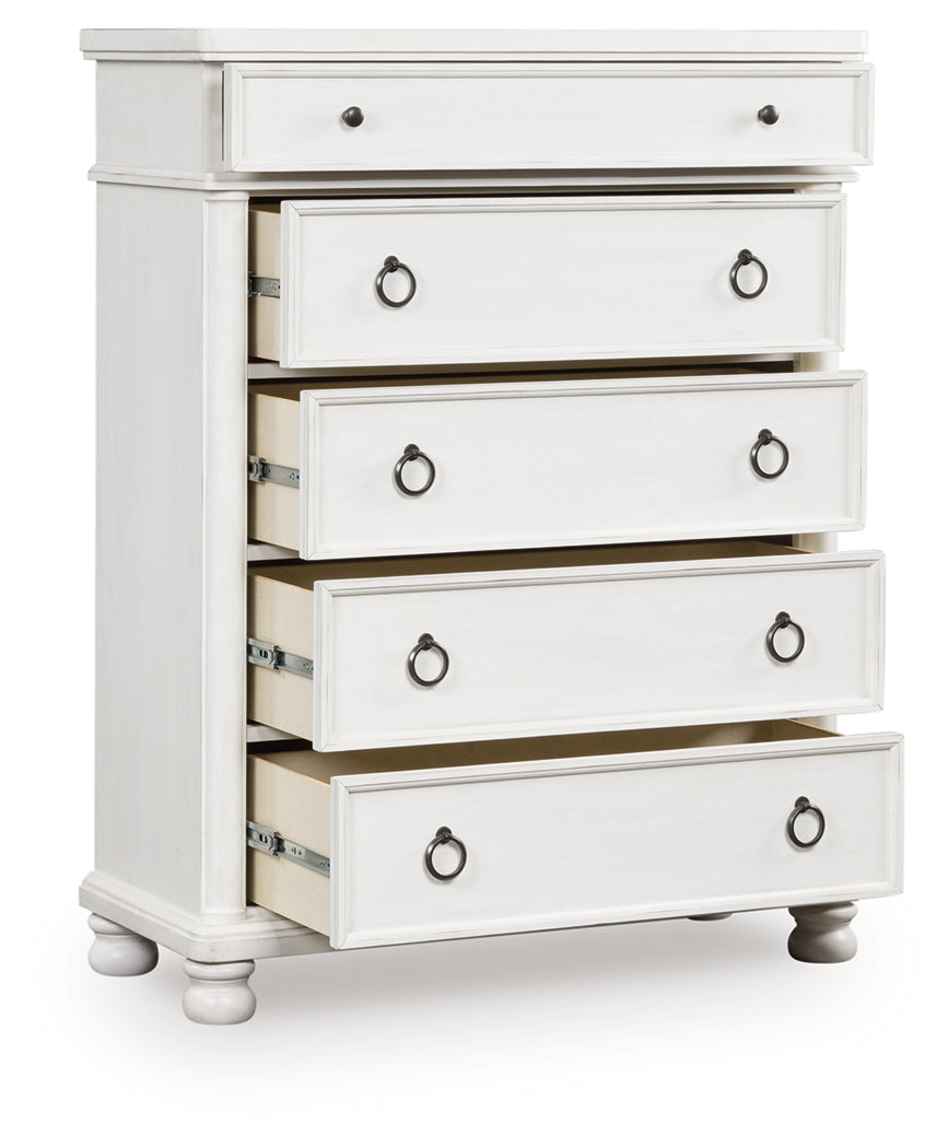Ocala Furniture Outlet - Ashley Furniture - Rowlenstown Bedroom - Five Drawer Chest / Antique White - PCB823-46