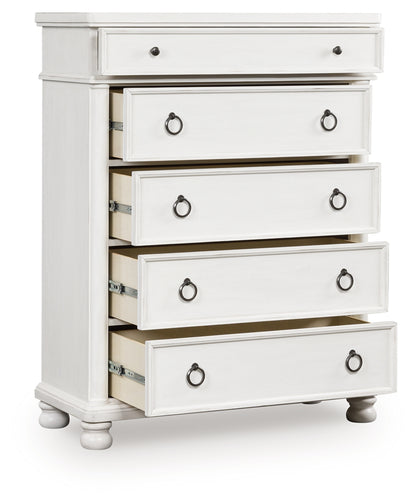 Ocala Furniture Outlet - Ashley Furniture - Rowlenstown Bedroom - Five Drawer Chest / Antique White - PCB823-46