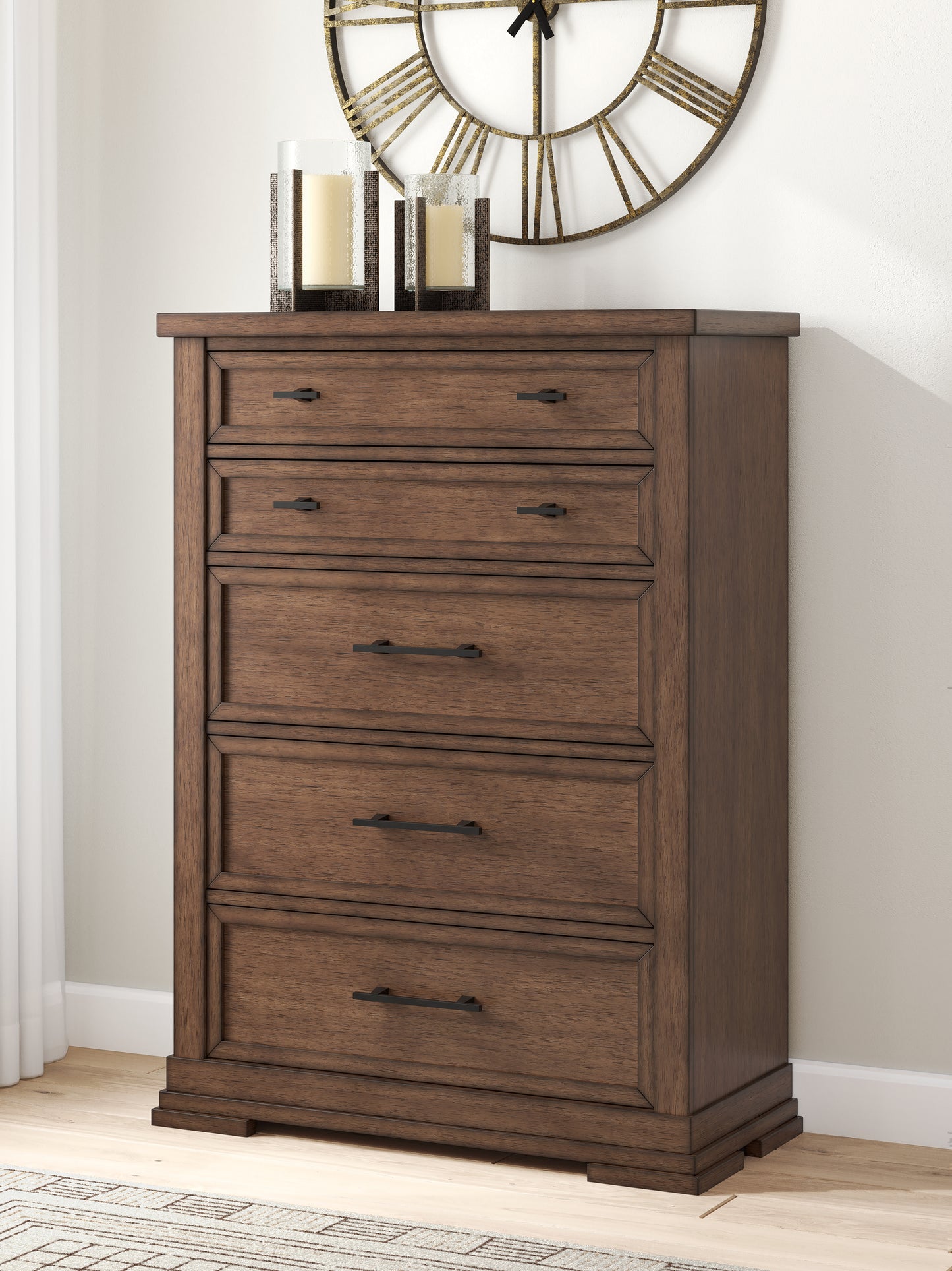 Ocala Furniture Outlet - Ashley Furniture - Taffenbrook Bedroom - Five Drawer Chest / Medium Brown - B849-46