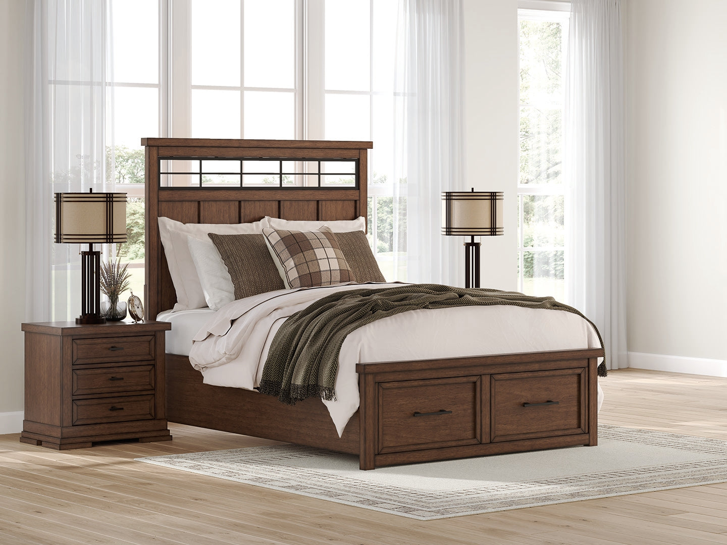Ocala Furniture Outlet - Ashley Furniture - Taffenbrook Bedroom - Queen Panel Storage Bed / Medium Brown - B849B2