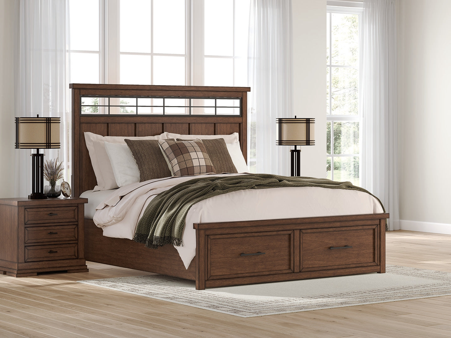 Ocala Furniture Outlet - Ashley Furniture - Taffenbrook Bedroom - King Panel Storage Bed / Medium Brown - B849B4