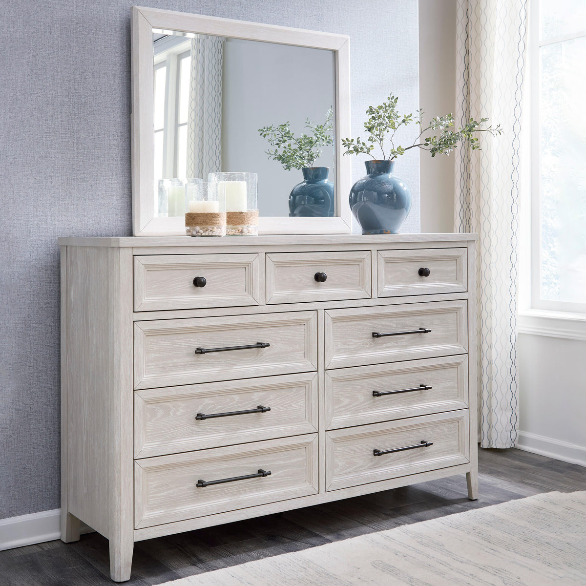 Ocala Furniture Outlet - Ashley Furniture - Darbonton Bedroom - Dresser and Mirror / Dove White - PCB853B1