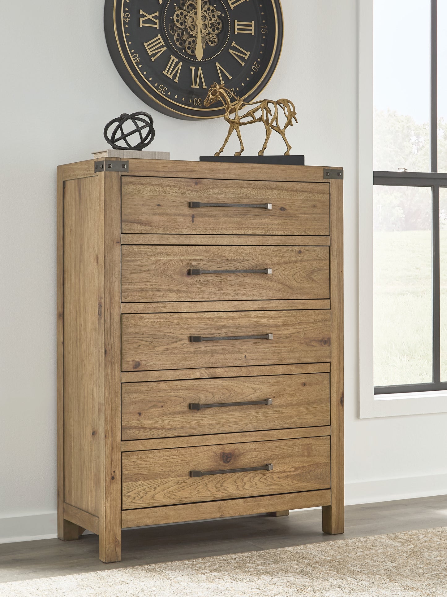 Ocala Furniture Outlet - Ashley Furniture - Ridgester Bedroom - Five Drawer Chest / Light Brown - B858-46