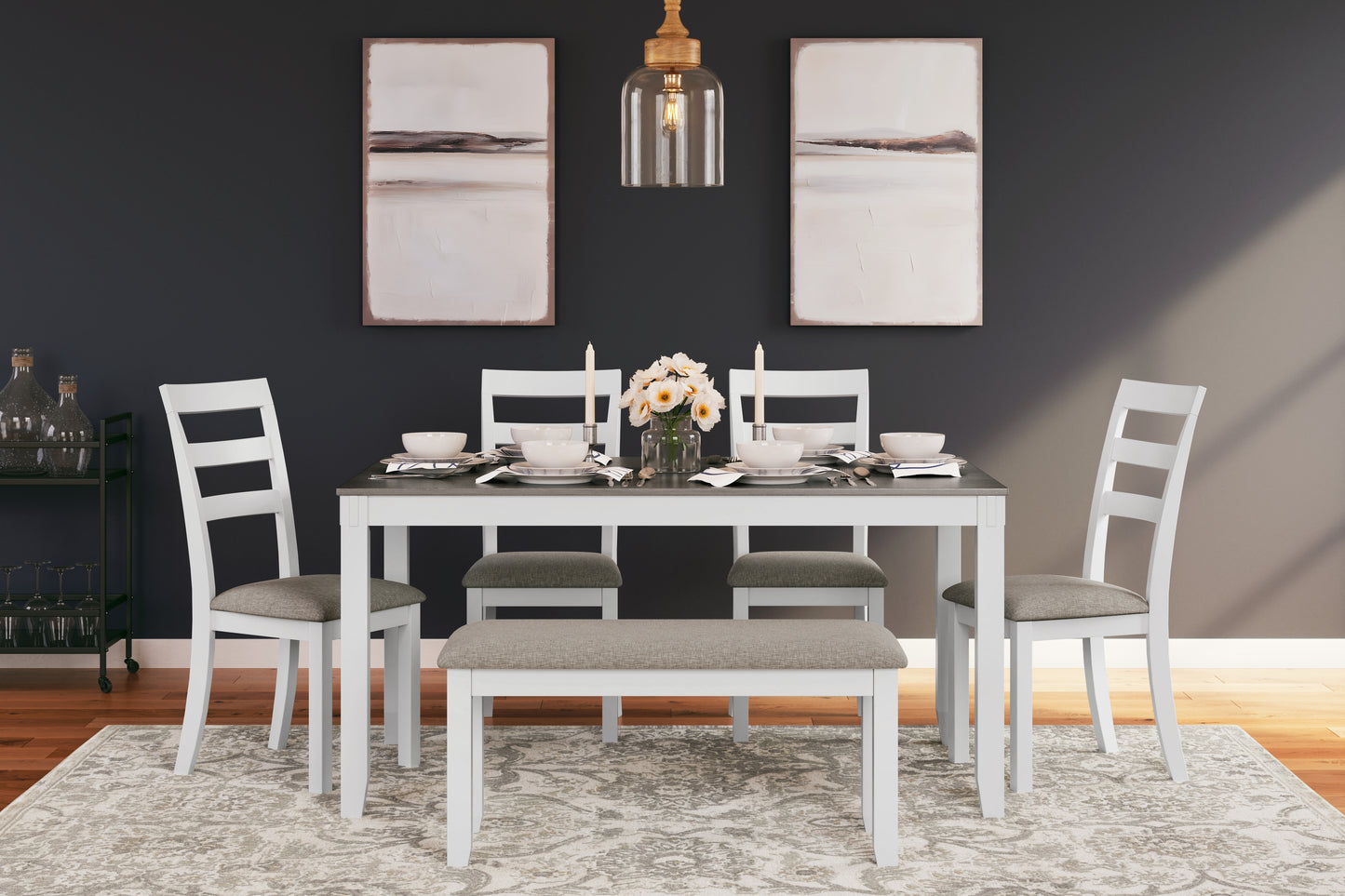 Ocala Furniture Outlet - Ashley Furniture - Stonehollow Dining Room - RECT DRM Table Set (6/CN) / White/Gray - D382-325
