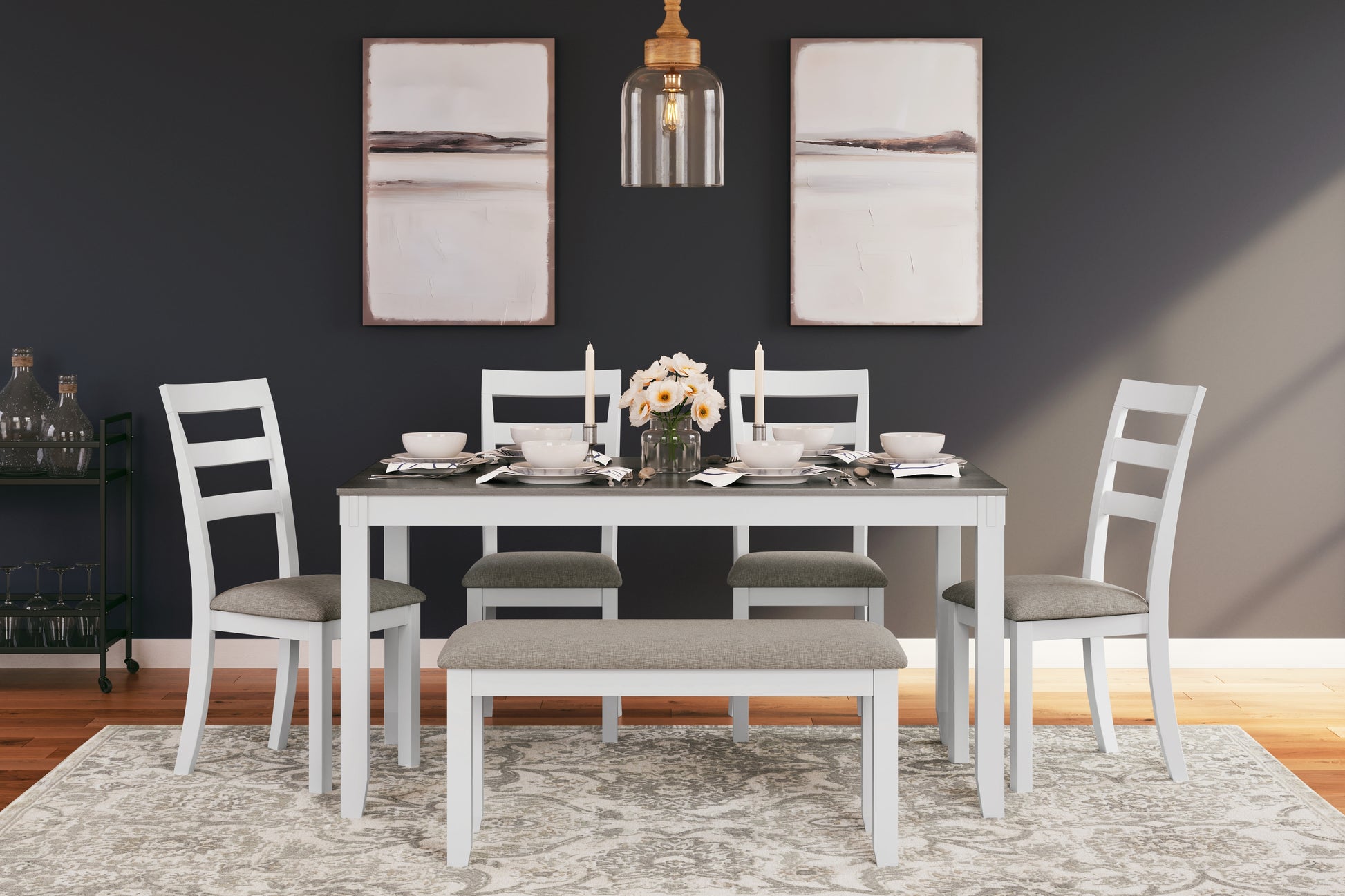 Ocala Furniture Outlet - Ashley Furniture - Stonehollow Dining Room - RECT DRM Table Set (6/CN) / White/Gray - D382-325