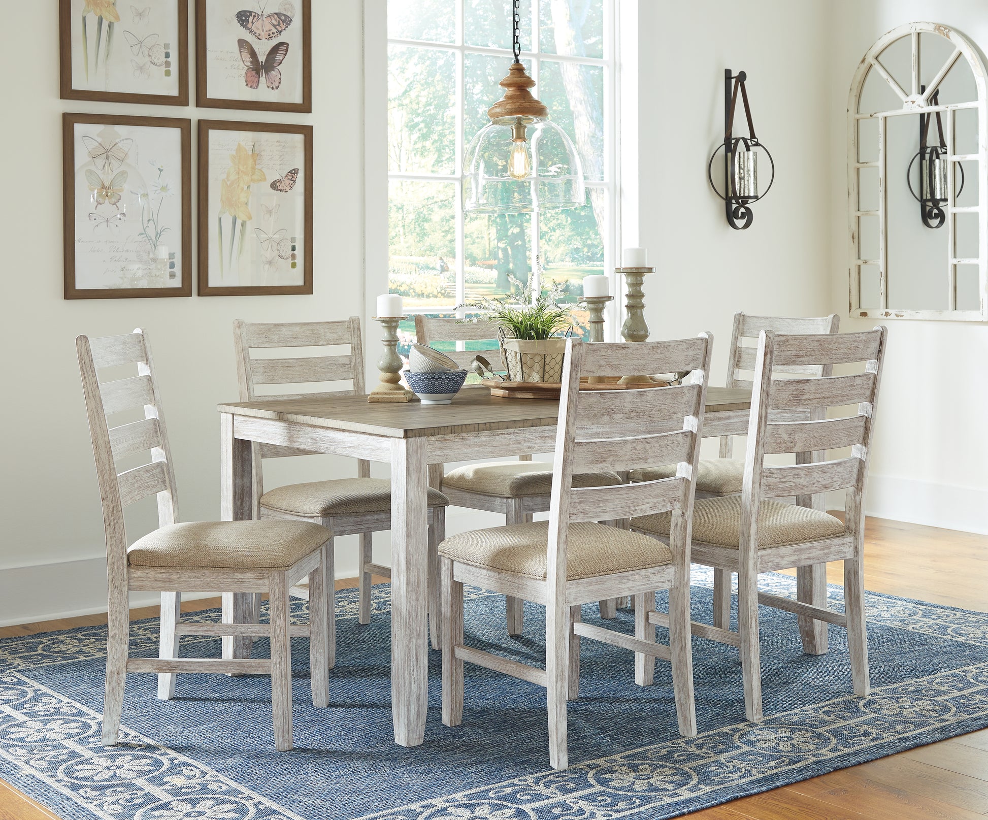 Ocala Furniture Outlet - Ashley Furniture - Skempton Dining Room - RECT DRM Counter TBL Set(7/CN) / White/Light Brown - D394-423