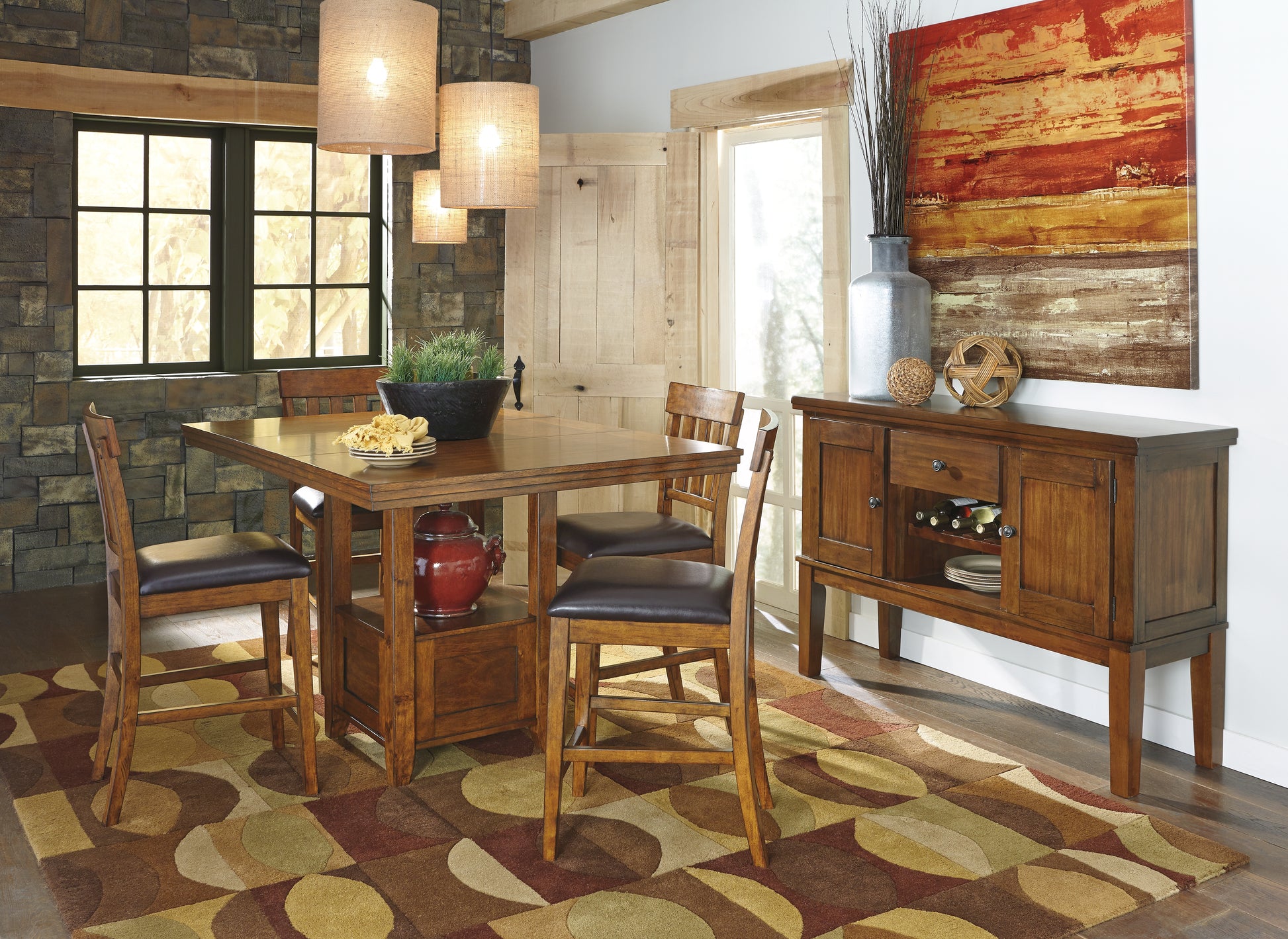Ocala Furniture Outlet - Ashley Furniture - Ralene Dining Room - RECT DRM Counter EXT Table / Medium Brown - D594-42