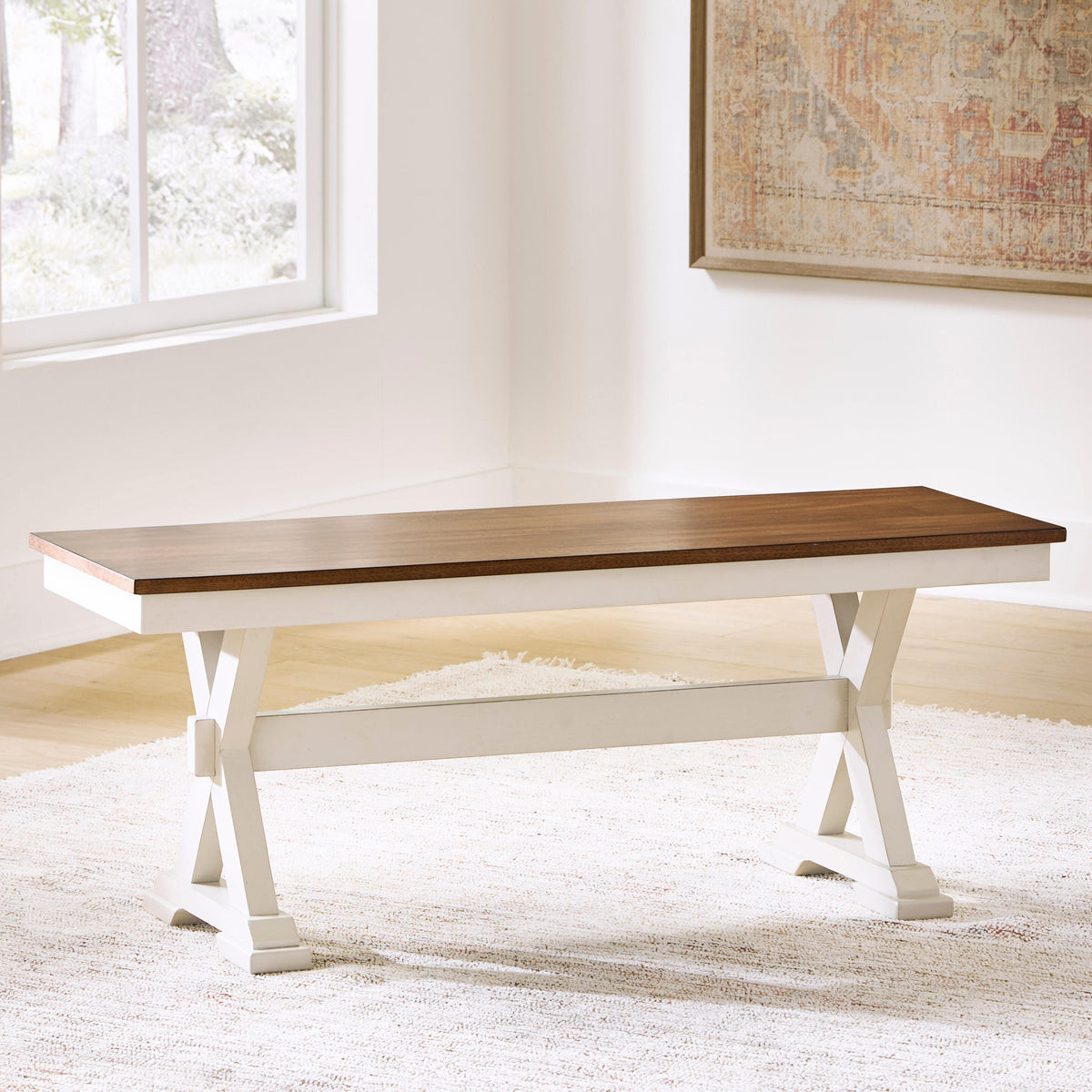 Ocala Furniture Outlet - Ashley Furniture - Brinfern Dining Room - Large Dining Room Bench / Brown/Antique White / 48"W x 16"D x 19"H - PCD628-00